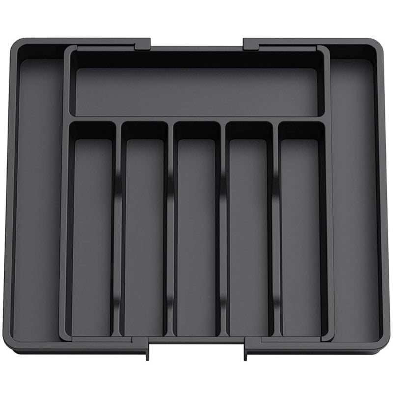Silverware Drawer Organizer, Expandable Utensil Tray for Kitchen, BPA Flatware and Cutlery Holder, Adjustable Plastic Storage for Spoons Forks 2 Pack, Black - Image 1