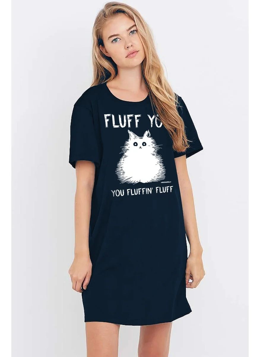 Rock&Roll Navy Blue Fluffy Short Sleeve Combed Cotton T-Shirt Dress