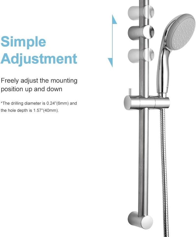 Offo Shower Slide Bar 24 in Segmental Slide Bar Adjustable Installation Distance 18-24 in with 360° Adjustable Handheld Shower Head Holder for Bathroom, Screw Wall Mounted, Chrome Finish - Image 1