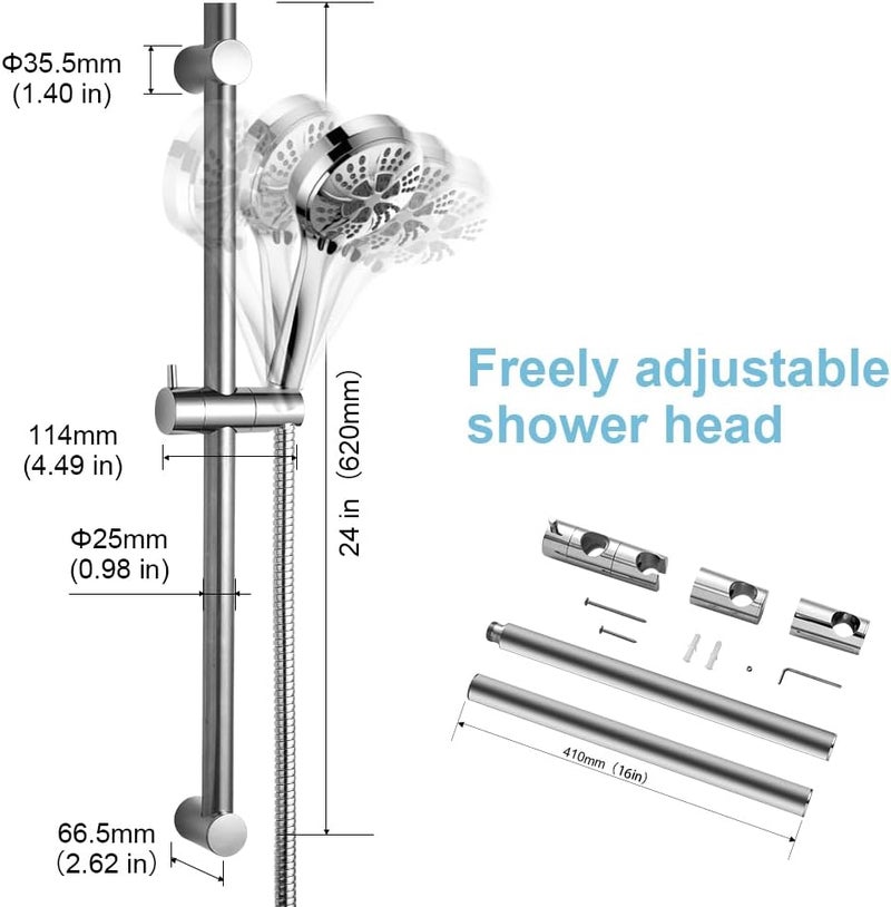 Offo Shower Slide Bar 24 in Segmental Slide Bar Adjustable Installation Distance 18-24 in with 360° Adjustable Handheld Shower Head Holder for Bathroom, Screw Wall Mounted, Chrome Finish - Image 3