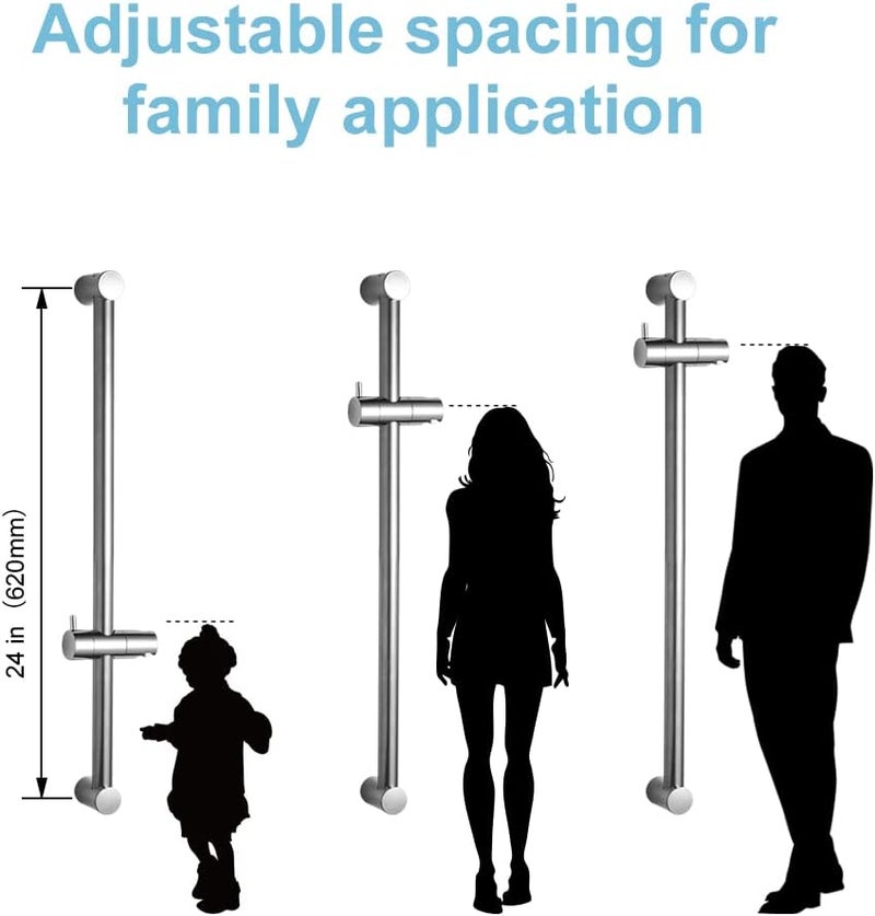 Offo Shower Slide Bar 24 in Segmental Slide Bar Adjustable Installation Distance 18-24 in with 360° Adjustable Handheld Shower Head Holder for Bathroom, Screw Wall Mounted, Chrome Finish - Image 2