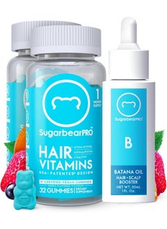 SugarbearPRO Sugarbear Hair Vitamin Gummy 2 Month Supply & 1 Pure Batana Natural Hair Growth Oil-Extra Strength Biotin 6000mcg, Women, Men, Vegan Vitamin B12, MSM, Inositol, Elderberry, Kosher, Halal, Cruelty-Free  - Image 1