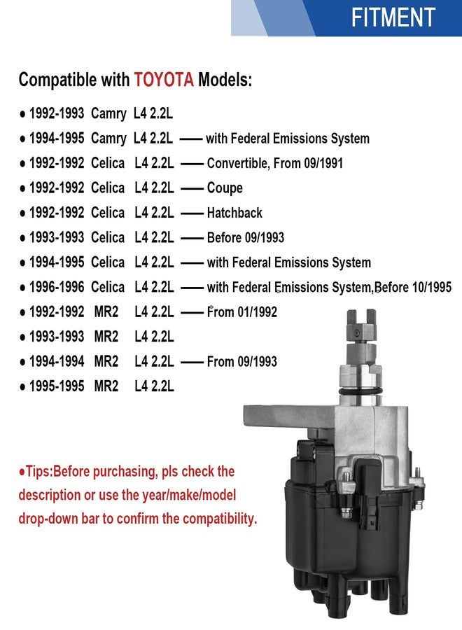 AiYiGu Ignition Distributor with Cap and Rotor 2.2L 4-cyl Compatible with Toyota Camry/MR2 1992-1995, Celica 1992-1996, Replaces 1905074010 - Image 2
