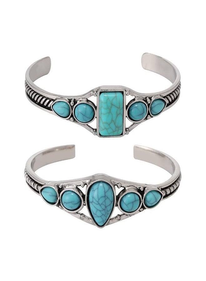 Pingyongchang Vintage Turquoise Cuff Bracelet for Women Bohemian South Western Bangle Adjustable Cowgirl Overlay Handmade Bracelets Mother's Day Birthday Gift-Square - Image 4
