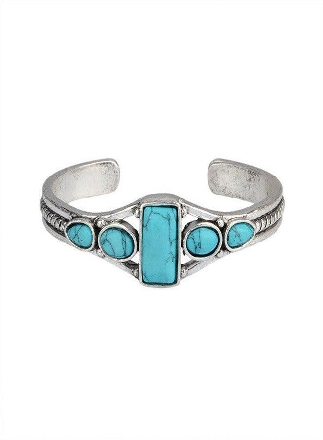 Pingyongchang Vintage Turquoise Cuff Bracelet for Women Bohemian South Western Bangle Adjustable Cowgirl Overlay Handmade Bracelets Mother's Day Birthday Gift-Square - Image 1