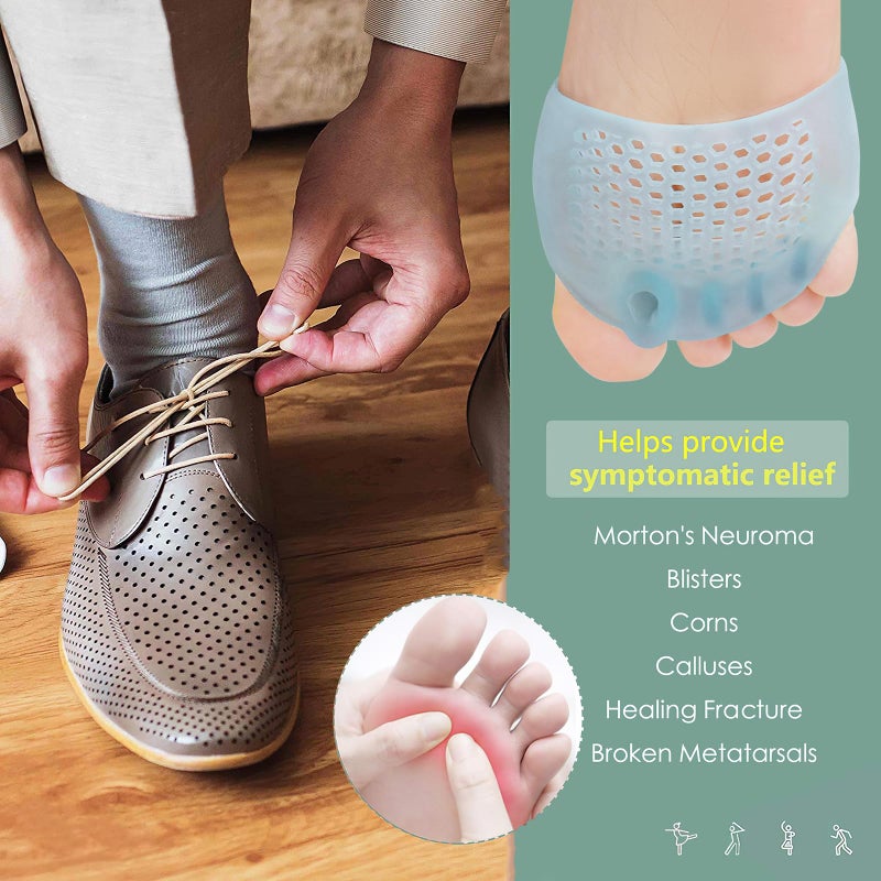 Jumpow Metatarsal Pads (2 Pairs)  Soft & Durable Ball Of Foot Cushions For Men & Women  Gel Toe Separator Spacers  Idea For Mortons Neuroma  Blisters  Callus  Metatarsal Foot Pain Relief - Blue - Image 5