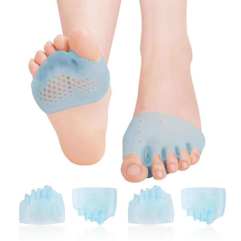Jumpow Metatarsal Pads (2 Pairs)  Soft & Durable Ball Of Foot Cushions For Men & Women  Gel Toe Separator Spacers  Idea For Mortons Neuroma  Blisters  Callus  Metatarsal Foot Pain Relief - Blue - Image 1