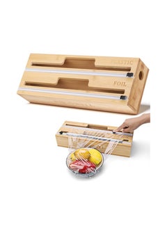 Generic Wrap Dispenser with Slide Cutter, Bamboo Wood Refillable Plastic Wrap Dispenser 2 Rolls Organizer Holder, for Plastic Wrap, Aluminum Foil, Wax Paper Dispenser  - Image 1