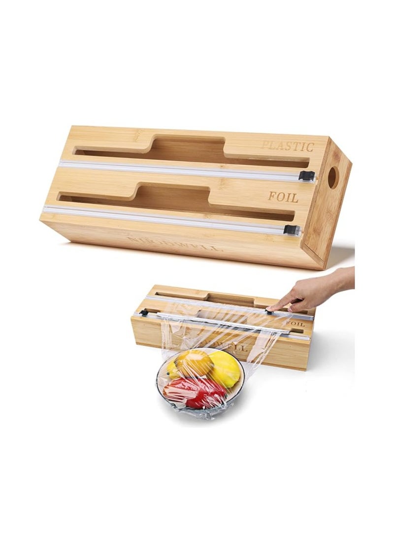 Generic Wrap Dispenser with Slide Cutter, Bamboo Wood Refillable Plastic Wrap Dispenser 2 Rolls Organizer Holder, for Plastic Wrap, Aluminum Foil, Wax Paper Dispenser  - Image 1