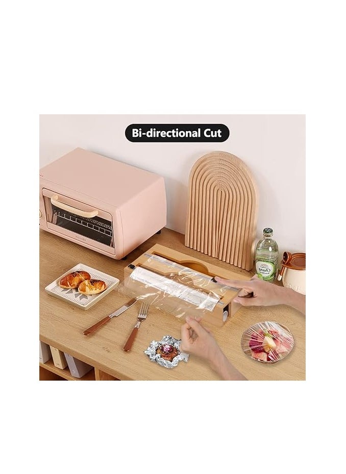 Generic Wrap Dispenser with Slide Cutter, Bamboo Wood Refillable Plastic Wrap Dispenser 2 Rolls Organizer Holder, for Plastic Wrap, Aluminum Foil, Wax Paper Dispenser  - Image 2