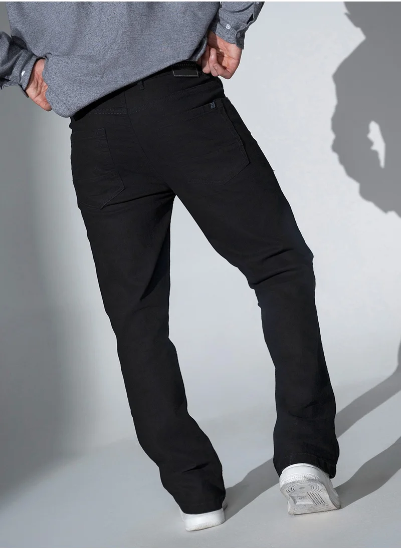 هوبرهولمي Black Bootcut Mid-Rise Stretchable Jeans for Men