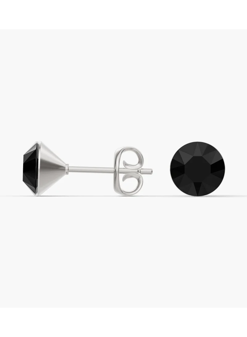 Seona Aurora Crystal Earrings for Women, Hypoallergenic Stainless Studs | Stud Earrings for Sensitive Ears, Small Lightweight Non-Tarnish Jewelry, Dual Closure Design | 6mm |Jet Black