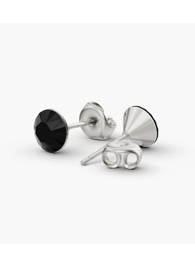 Seona  Seona Aurora Crystal Earrings for Women, Hypoallergenic Stainless Studs | Stud Earrings for Sensitive Ears, Small Lightweight Non-Tarnish Jewelry, Dual Closure Design | 6mm |Jet Black for Women | Best Price UAE
