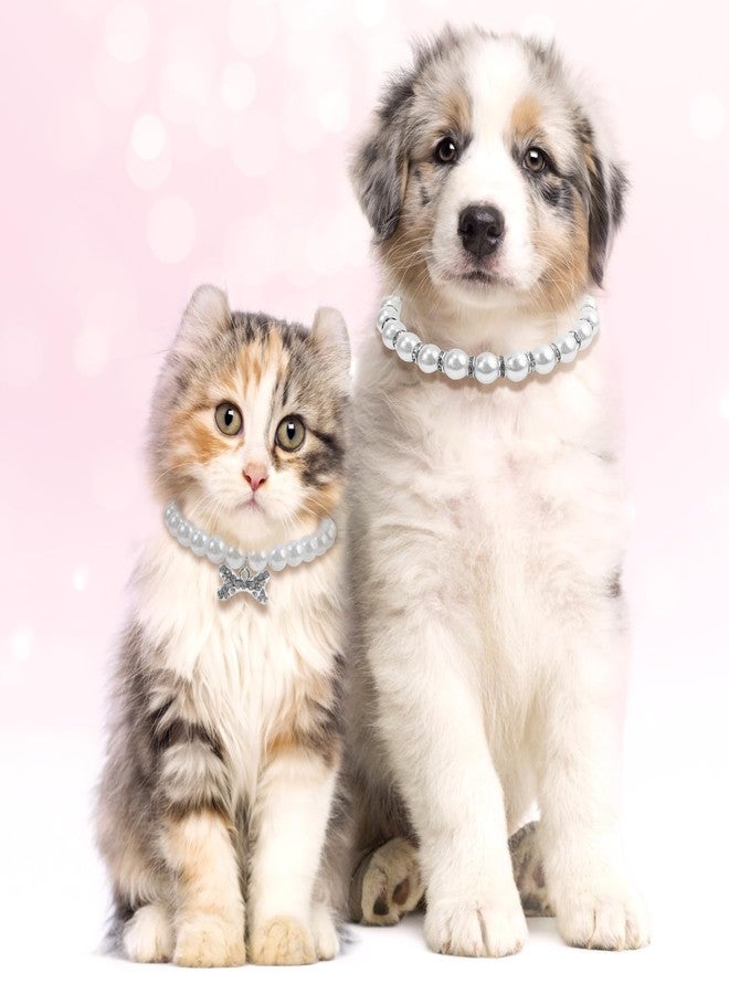 SMLBJUTE Dog Cat Pearl Collar Necklace with Shiny Rhinestones, Elegant Ribbon Bow and Oversized White Pearl Dog Collar for Female Dogs and Cats, Wedding Party Pet Jewelry Accessories (White and Black) - Image 5