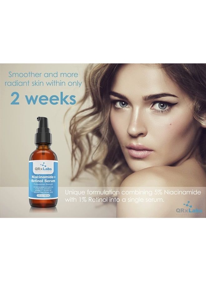 QRxLabs 5% نياسيناميد (فيتامين ب3) + سيروم الريتينول - علاج مضاد للشيخوخة وتقليل التجاعيد - يحارب ظهور حب الشباب ويخفف البقع والعيوب - يقلل من حجم المسام ويشد البشرة - زجاجة كبيرة 2 أونصة - Image 2
