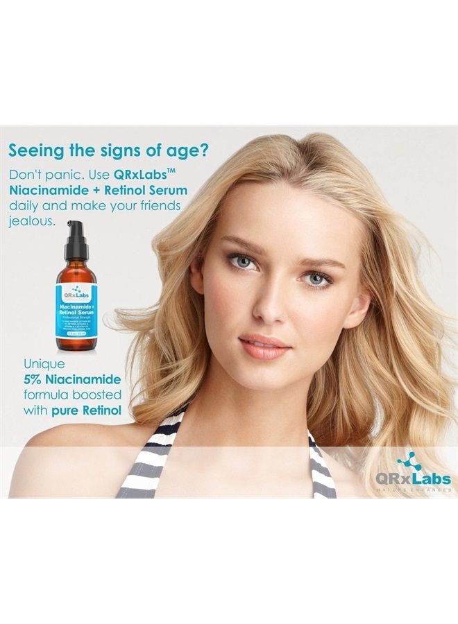 QRxLabs 5% نياسيناميد (فيتامين ب3) + سيروم الريتينول - علاج مضاد للشيخوخة وتقليل التجاعيد - يحارب ظهور حب الشباب ويخفف البقع والعيوب - يقلل من حجم المسام ويشد البشرة - زجاجة كبيرة 2 أونصة - Image 1