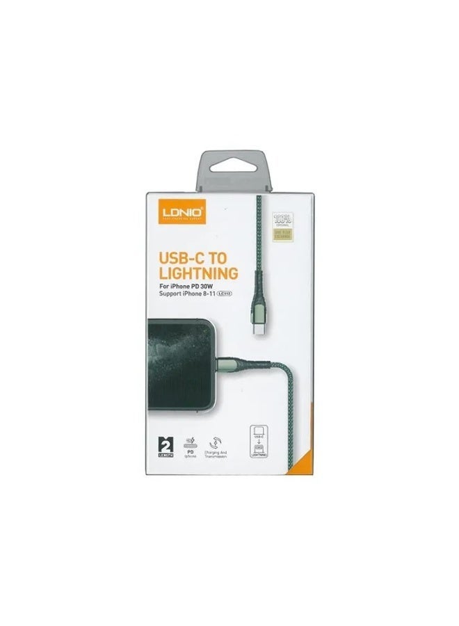 لدنيو كيبل LDNIO LC112i USB-C إلى Lightning، شحن سريع 30 واط PD، أخضر - Image 2