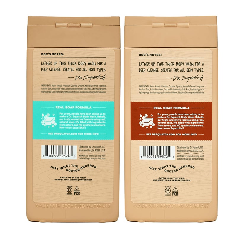 Dr. Squatch غسول الجسم الطبيعي الجديد للرجال من دكتور سكاتش - غير مقشر - جوز الهند كاستاواي + برميل الخشب بوربون (14 أونصة، 2 عبوة) - Image 2