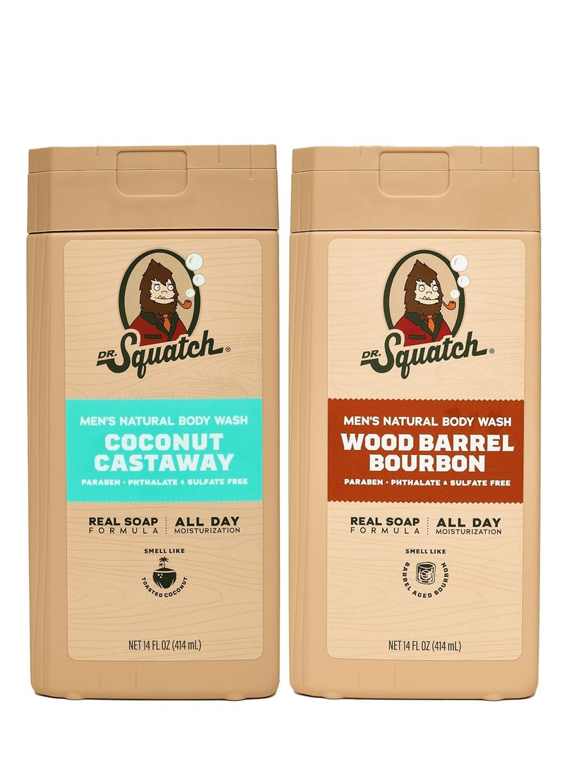 Dr. Squatch Dr. Squatch NEW Natural Body Wash for Men - Non-Exfoliating - Coconut Castaway + Wood Barrel Bourbon (14 oz, 2 Pack)  - Image 1