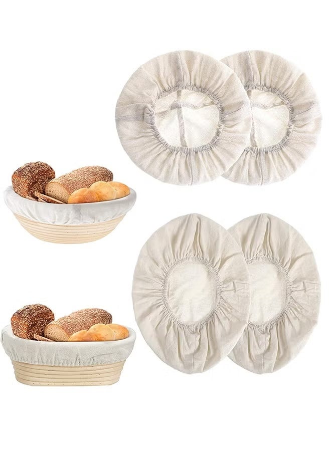 4Pcs Liners, 10In Cloth Bowl Covers for Bread Proofing,Reusable Natural Rattan Banneton Liner Cloth Cover for Bakery Home Baking, 2 Round & 2 Oval Sourdough Proofing Covers - Image 1
