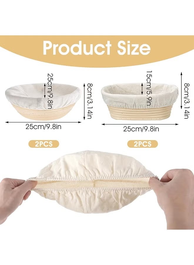 4Pcs Liners, 10In Cloth Bowl Covers for Bread Proofing,Reusable Natural Rattan Banneton Liner Cloth Cover for Bakery Home Baking, 2 Round & 2 Oval Sourdough Proofing Covers - Image 3