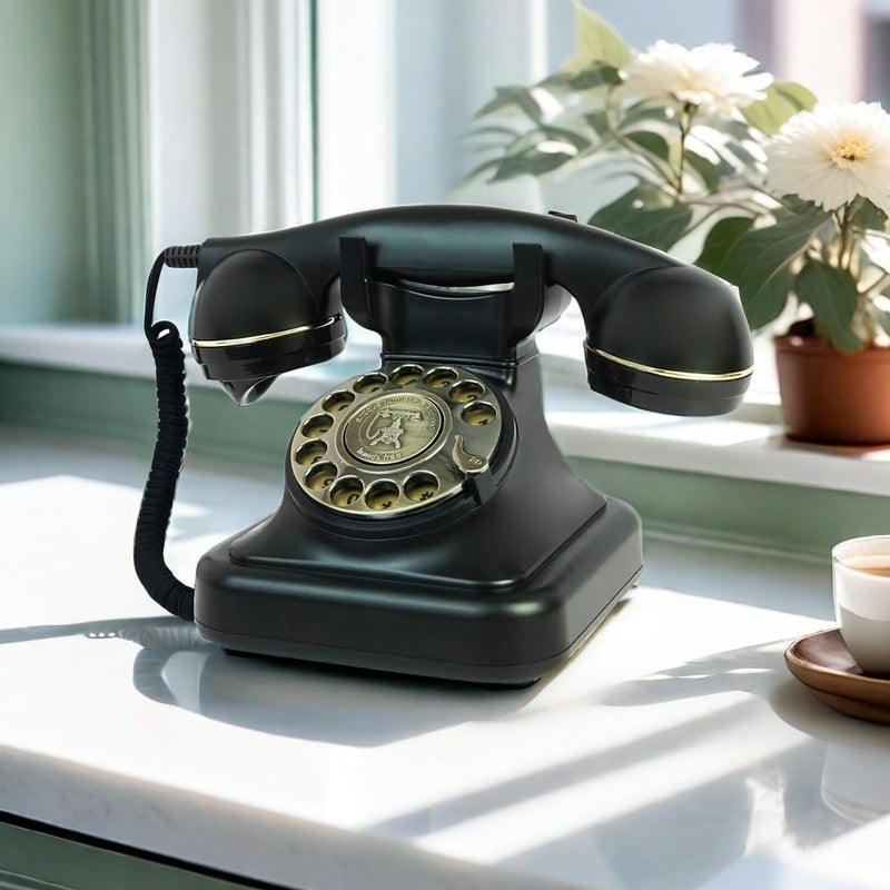 TelPal Retro Telephone, Black Corded Telephone of 1930s, Vintage Landline Home Phone, Decorative Old Fashion House Phone, Wired Analog Phone for Home/Office/Hotel/School - Image 2