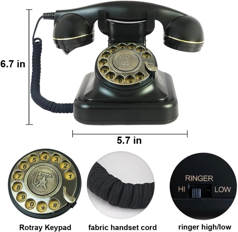 TelPal Retro Telephone, Black Corded Telephone of 1930s, Vintage Landline Home Phone, Decorative Old Fashion House Phone, Wired Analog Phone for Home/Office/Hotel/School - Image 4