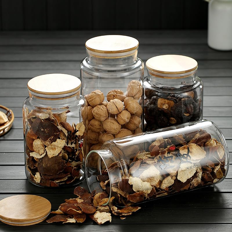 Large-capacity transparent sealed round glass storage tank with wooden lid (5500ml) - Image 3