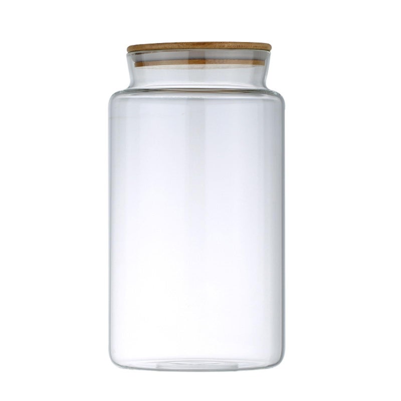Large-capacity transparent sealed round glass storage tank with wooden lid (5500ml) - Image 1