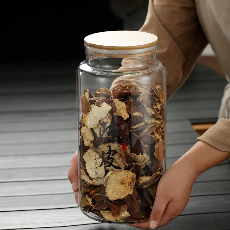 Large-capacity transparent sealed round glass storage tank with wooden lid (5500ml) - Image 4