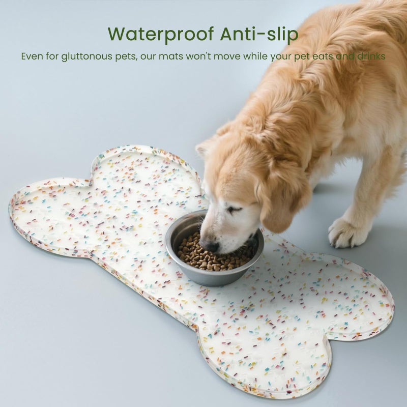 PWTAA Dog Food Mat Anti-Slip Silicone Dog Bowl Mat Thicker Pet Placemat Waterproof Cat Feeder Pad with Raised Edge Puppy Kitten Feeding Mats Suitable Small Medium-Sized Dogs Cats Eating Tray - Image 3