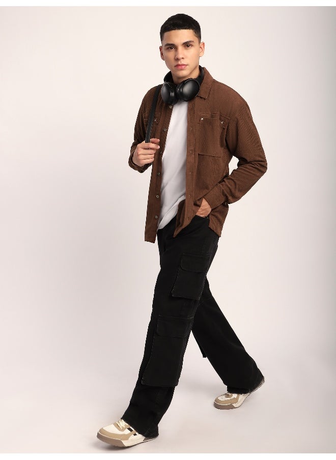 Beyoung Brown Corduroy Dual Pocket Shirt  - Image 1