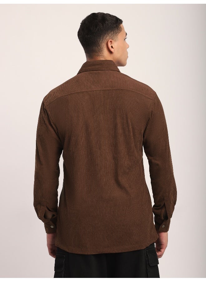 Beyoung Brown Corduroy Dual Pocket Shirt  - Image 2