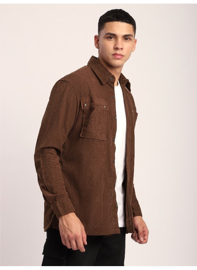 Beyoung Brown Corduroy Dual Pocket Shirt  - Image 3
