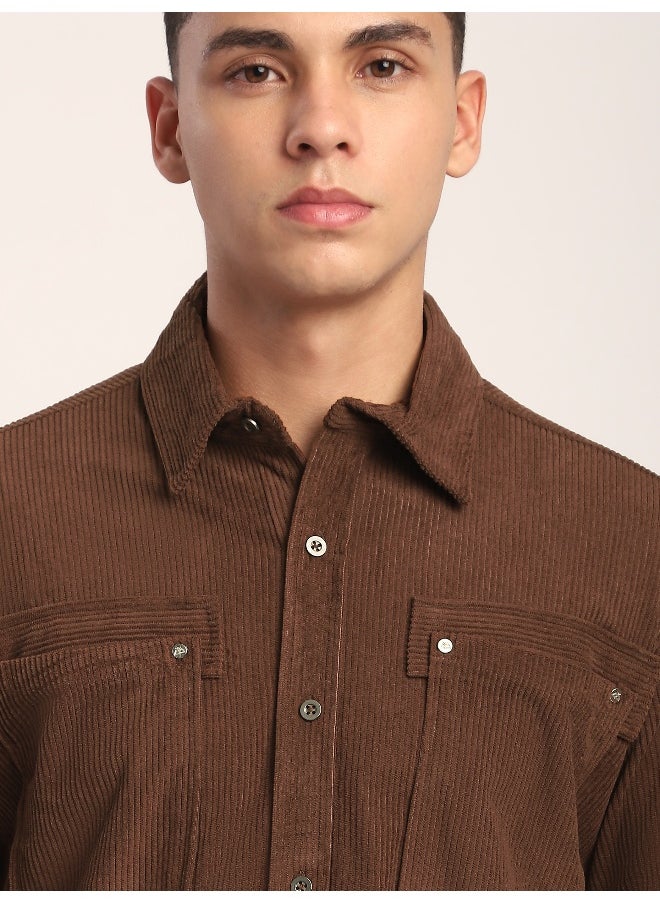 Beyoung Brown Corduroy Dual Pocket Shirt  - Image 5