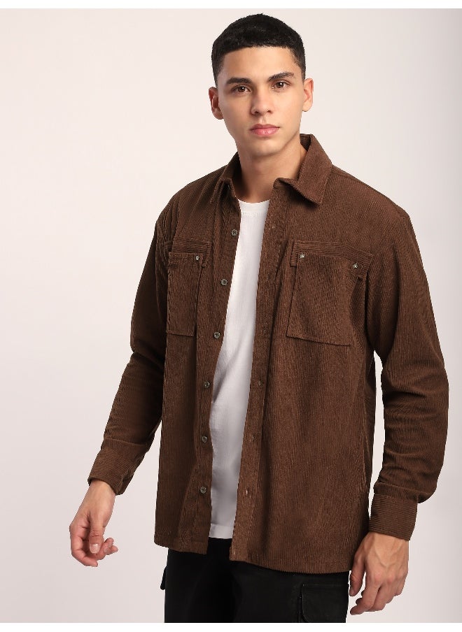 Beyoung Brown Corduroy Dual Pocket Shirt  - Image 4