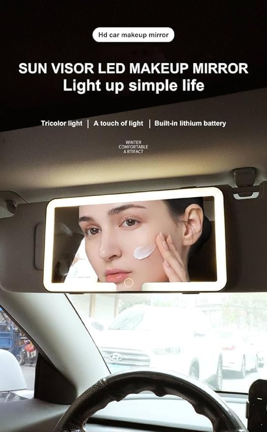 GNASTAS LED Car Vanity Mirror with Lights – Rechargeable Sun Visor Makeup Mirror, 3 Light Modes, 80 LEDs, Dimmable Touch Control, Universal Fit for All Cars (1PC, MULTICOLOR) - Image 5