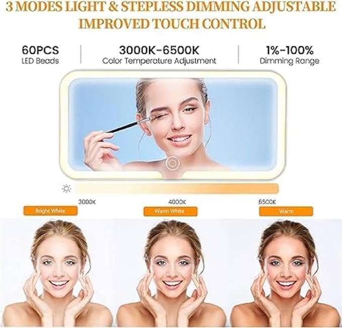 GNASTAS LED Car Vanity Mirror with Lights – Rechargeable Sun Visor Makeup Mirror, 3 Light Modes, 80 LEDs, Dimmable Touch Control, Universal Fit for All Cars (1PC, MULTICOLOR) - Image 4