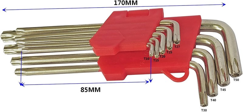Inditrust NEW Heavy duty 9pc Silver Long TorxStar allen key set Multi Size T10T50 Allen Key Set - Image 2