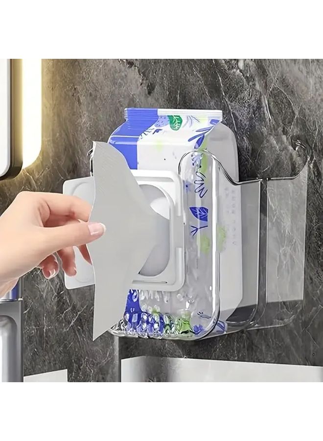 Transparent White Wall Mounted Wet Wipe Dispenser Refillable Bathroom Kitchen Organizer - Image 1
