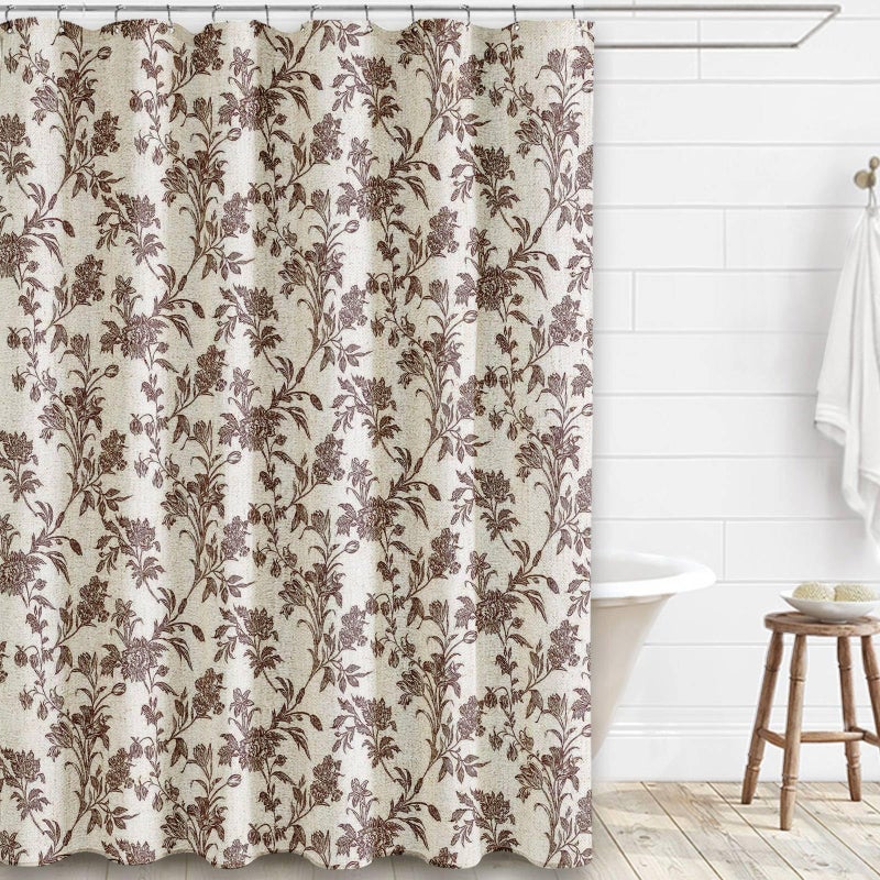 WOUVMA Brown Shower Curtain Floral Cotton Linen Cottagecore Shower Curtain for Bathroom 72" W x 72" L Boho Farmhouse - Image 1