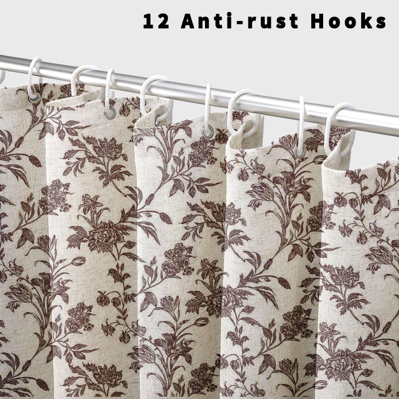 WOUVMA Brown Shower Curtain Floral Cotton Linen Cottagecore Shower Curtain for Bathroom 72" W x 72" L Boho Farmhouse - Image 3