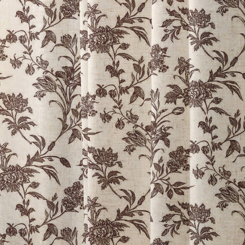 WOUVMA Brown Shower Curtain Floral Cotton Linen Cottagecore Shower Curtain for Bathroom 72" W x 72" L Boho Farmhouse - Image 2