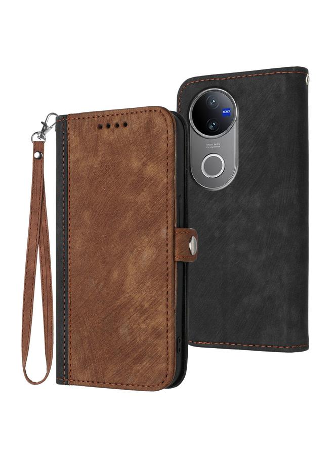 The Bros Case For vivo V50 Side Buckle Double Fold Hand Strap Leather Phone Case