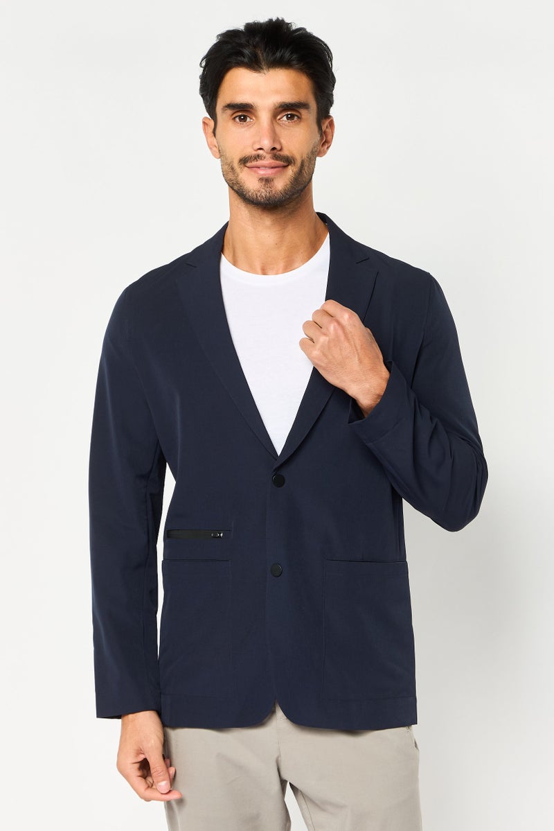 SELECTED Men Regular Fit Solid Long Sleeve Casual Blazer, Navy - Image 1