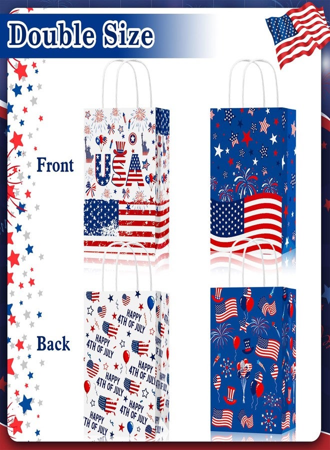 Konsait 12 Pack Double-Sided 4th of July Gift Bags with Handles, Red White Blue Patriotic Treat Pouches for Independence Day, Memorial Day and Flag Party Supplies - Image 3