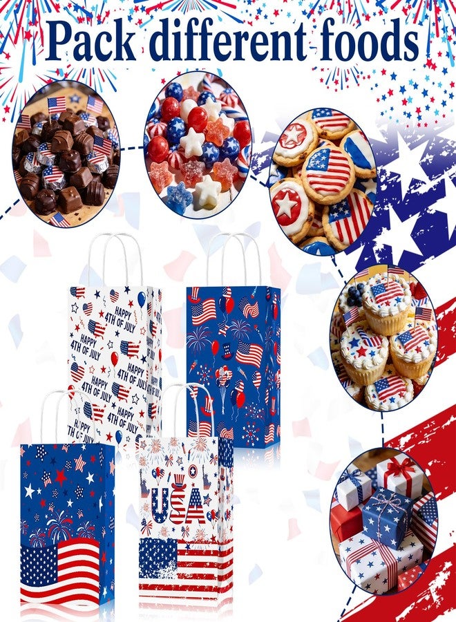Konsait 12 Pack Double-Sided 4th of July Gift Bags with Handles, Red White Blue Patriotic Treat Pouches for Independence Day, Memorial Day and Flag Party Supplies - Image 4