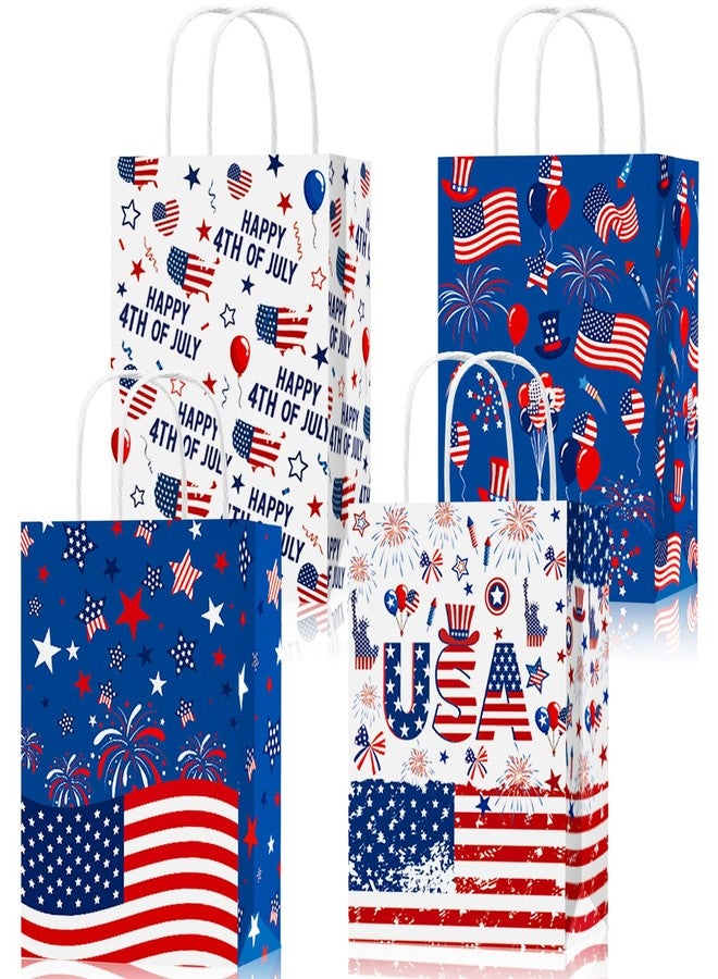 Konsait 12 Pack Double-Sided 4th of July Gift Bags with Handles, Red White Blue Patriotic Treat Pouches for Independence Day, Memorial Day and Flag Party Supplies - Image 1