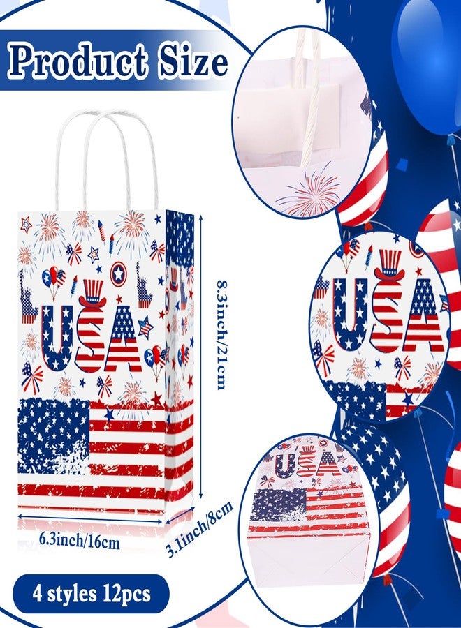Konsait 12 Pack Double-Sided 4th of July Gift Bags with Handles, Red White Blue Patriotic Treat Pouches for Independence Day, Memorial Day and Flag Party Supplies - Image 2
