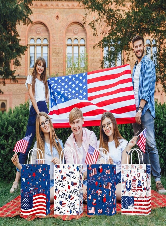 Konsait 12 Pack Double-Sided 4th of July Gift Bags with Handles, Red White Blue Patriotic Treat Pouches for Independence Day, Memorial Day and Flag Party Supplies - Image 5